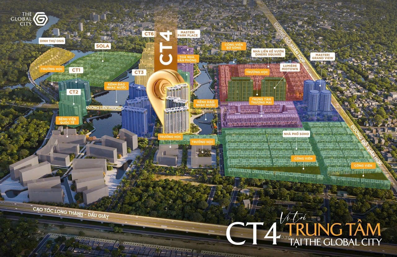 Dự &aacute;n The Global City được quy hoạch tr&ecirc;n khu đất rộng 117,4ha tại phường An Ph&uacute;, TP. Thủ Đức, TP. Hồ Ch&iacute; Minh. Dự &aacute;n được chia th&agrave;nh 6 ph&acirc;n khu ch&iacute;nh Ph&acirc;n khu 1, 2, 3: Ph&aacute;t triển nh&agrave; phố, biệt thự; Ph&acirc;n khu 4, 5, 6: Ph&aacute;t triển căn hộ cao tầng, officetel.